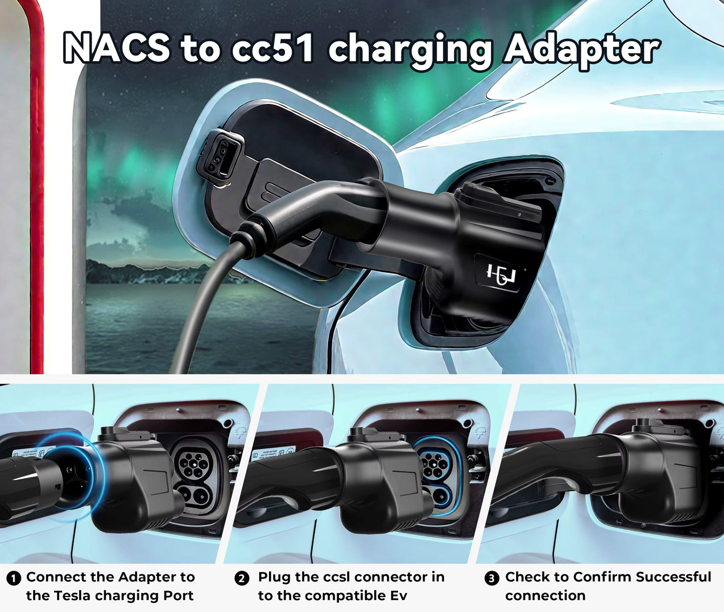 Pluxaro NACS to CCS1 Adapter for Tesla Supercharger 500A 1000V Fast Charging Connector
