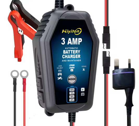 Pluxaro 6V/12V 3000mA Car Motorcycle Smart Battery Charger for Lithium Batteries